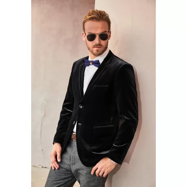 PJ PAUL JONES Mens Velvet Blazer Two Button Sport Coat Solid Slim Fit Suit Jacket for Dinner Prom Wedding
