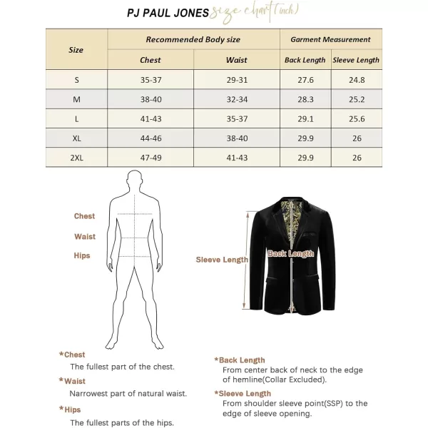 PJ PAUL JONES Mens Velvet Blazer Two Button Sport Coat Solid Slim Fit Suit Jacket for Dinner Prom Wedding