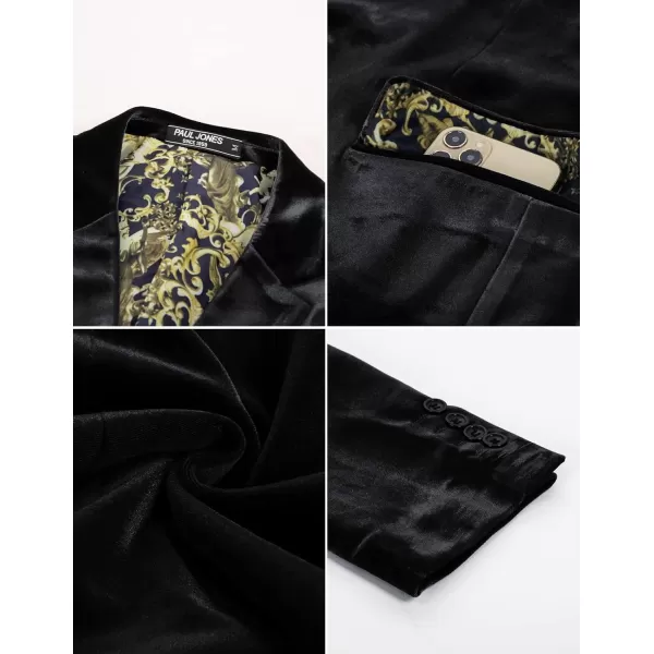 PJ PAUL JONES Mens Velvet Blazer Two Button Sport Coat Solid Slim Fit Suit Jacket for Dinner Prom Wedding