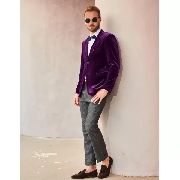 PJ PAUL JONES Mens Velvet Blazer Two Button Sport Coat Solid Slim Fit Suit Jacket for Dinner Prom Wedding