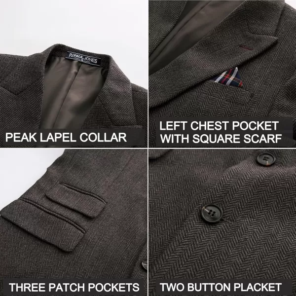PJ PAUL JONES Men's Vintage Herringbone Tweed Blazers British Wool Blend Sport Coat Jacket