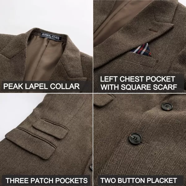 PJ PAUL JONES Men's Vintage Herringbone Tweed Blazers British Wool Blend Sport Coat Jacket