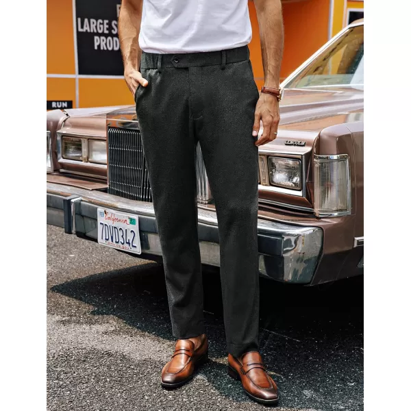 PJ PAUL JONES Men's Vintage Pants Stretch Herringbone Knit Pleated Pants Casual Business Suit Trousers