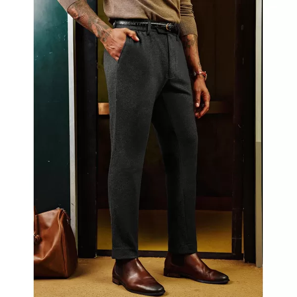 PJ PAUL JONES Men's Vintage Pants Stretch Herringbone Knit Pleated Pants Casual Business Suit Trousers