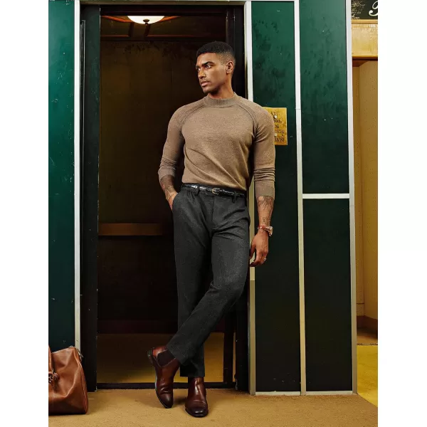 PJ PAUL JONES Men's Vintage Pants Stretch Herringbone Knit Pleated Pants Casual Business Suit Trousers