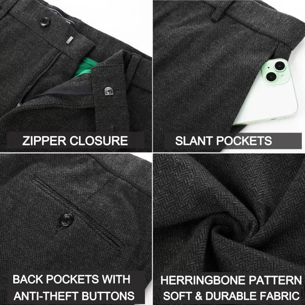 PJ PAUL JONES Men's Vintage Pants Stretch Herringbone Knit Pleated Pants Casual Business Suit Trousers