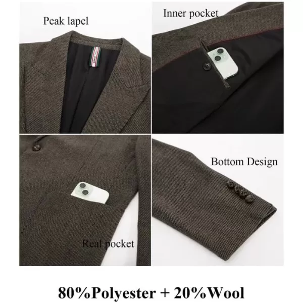 PJ PAUL JONES Men's Wool Blend Blazer Vintage Herringbone Tweed Two Button Sport Coat Jacket with Pockets