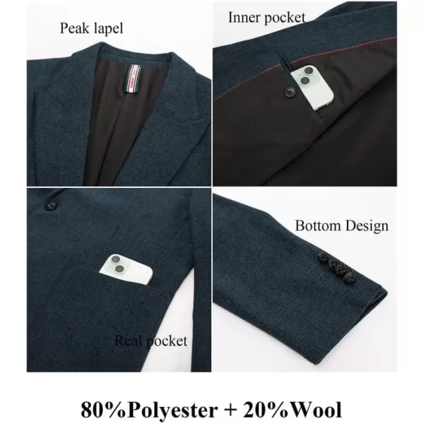 PJ PAUL JONES Men's Wool Blend Blazer Vintage Herringbone Tweed Two Button Sport Coat Jacket with Pockets