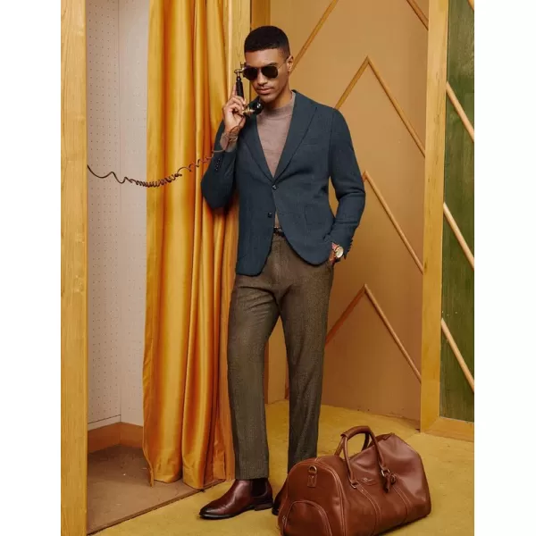 PJ PAUL JONES Men's Wool Blend Blazer Vintage Herringbone Tweed Two Button Sport Coat Jacket with Pockets