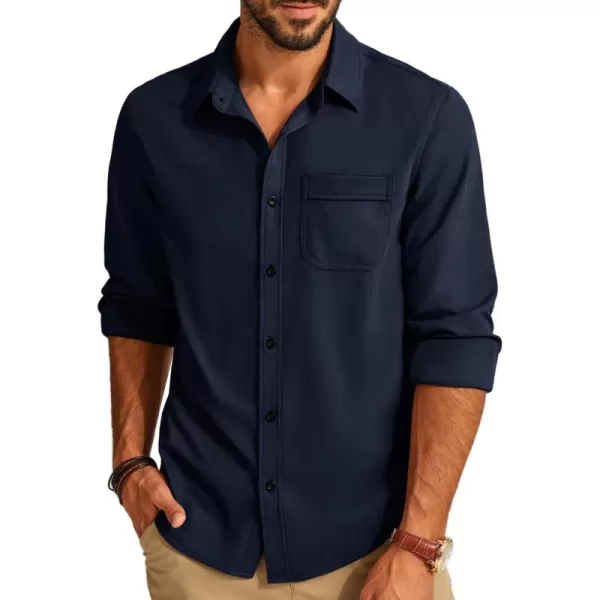 PJ PAUL JONES Casual Shirts for Men Texture Wrinkle Free Shirt Black Button up Shirt with Pockets
