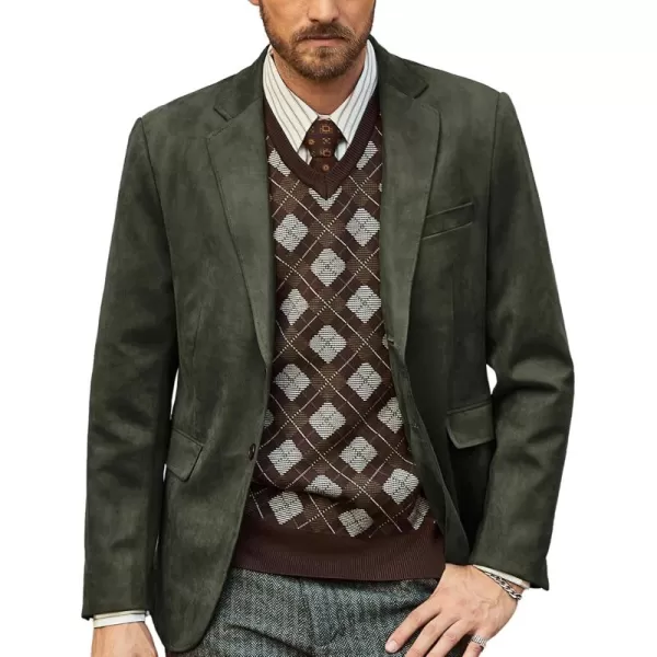 PJ PAUL JONES Mens Blazer Jacket Faux Leather Suit Jacket Casual 2 Buttons Suede Sport Blazer Coat with Pockets