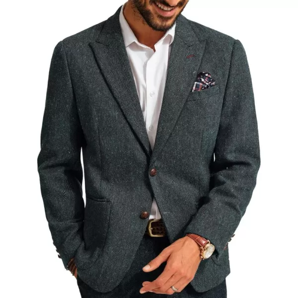 PJ PAUL JONES Mens Blazer Vintage Herringbone Tweed Blazer Two Button Wool Blend Sport Coat with Pocket Square