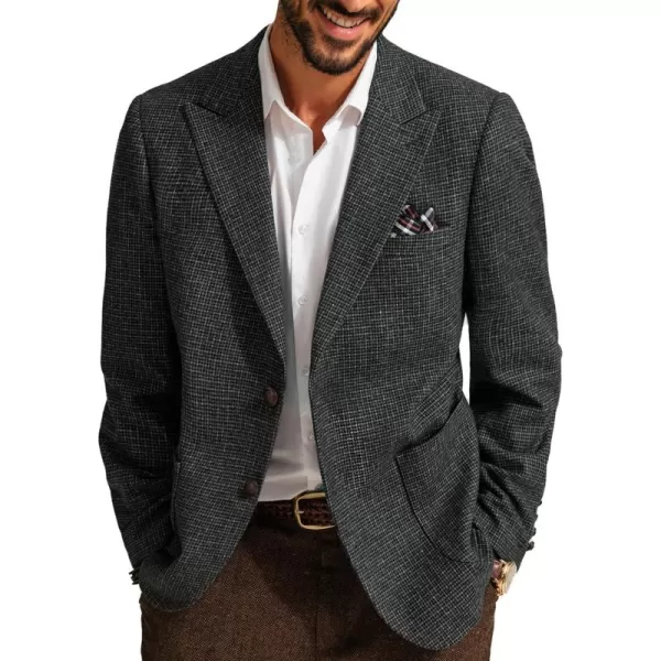 PJ PAUL JONES Mens Blazer Vintage Herringbone Tweed Blazer Two Button Wool Blend Sport Coat with Pocket Square