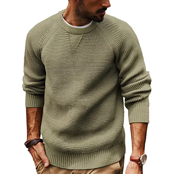 PJ PAUL JONES Mens Crewneck Sweater Waffle Knitted Pullover Sweaters Raglan Sleeve Knitwear Sweaters