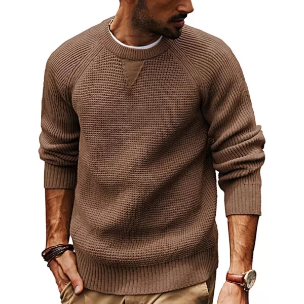 PJ PAUL JONES Mens Crewneck Sweater Waffle Knitted Pullover Sweaters Raglan Sleeve Knitwear Sweaters