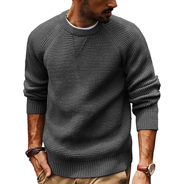 PJ PAUL JONES Mens Crewneck Sweater Waffle Knitted Pullover Sweaters Raglan Sleeve Knitwear Sweaters