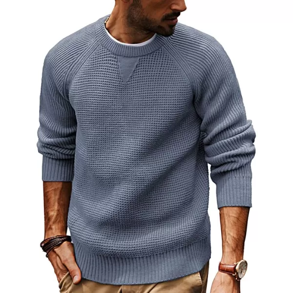 PJ PAUL JONES Mens Crewneck Sweater Waffle Knitted Pullover Sweaters Raglan Sleeve Knitwear Sweaters