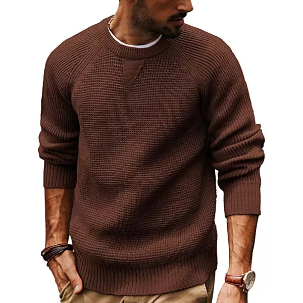 PJ PAUL JONES Mens Crewneck Sweater Waffle Knitted Pullover Sweaters Raglan Sleeve Knitwear Sweaters
