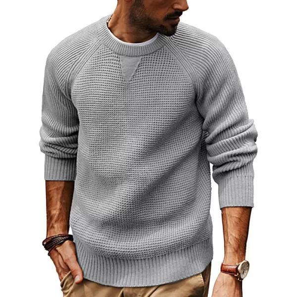 PJ PAUL JONES Mens Crewneck Sweater Waffle Knitted Pullover Sweaters Raglan Sleeve Knitwear Sweaters