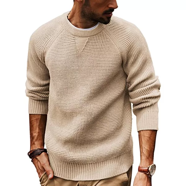 PJ PAUL JONES Mens Crewneck Sweater Waffle Knitted Pullover Sweaters Raglan Sleeve Knitwear Sweaters