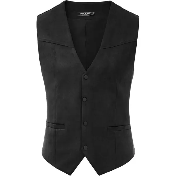 PJ PAUL JONES Mens Faux Suede Leathr Suit Vest Western Cowboy Dress Vests with Pockets