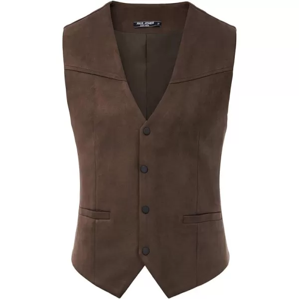 PJ PAUL JONES Mens Faux Suede Leathr Suit Vest Western Cowboy Dress Vests with Pockets