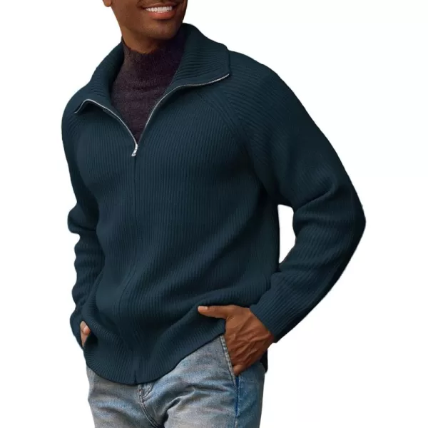 PJ PAUL JONES Men's Full Zip Cardigan Sweaters Unisex Relax Fit Lapel Collar Raglan Sleeve Casual Ribbed Sweater