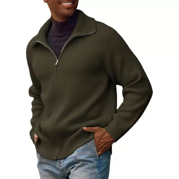 PJ PAUL JONES Men's Full Zip Cardigan Sweaters Unisex Relax Fit Lapel Collar Raglan Sleeve Casual Ribbed Sweater
