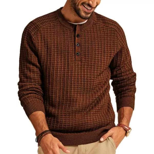 PJ PAUL JONES Mens Henley Sweater Knit Waffle Pullover Sweaters Casual Button Sweater