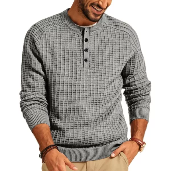 PJ PAUL JONES Mens Henley Sweater Knit Waffle Pullover Sweaters Casual Button Sweater
