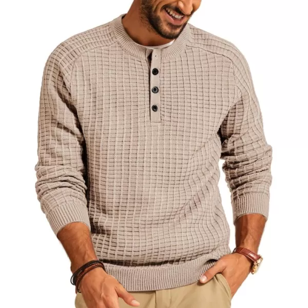 PJ PAUL JONES Mens Henley Sweater Knit Waffle Pullover Sweaters Casual Button Sweater