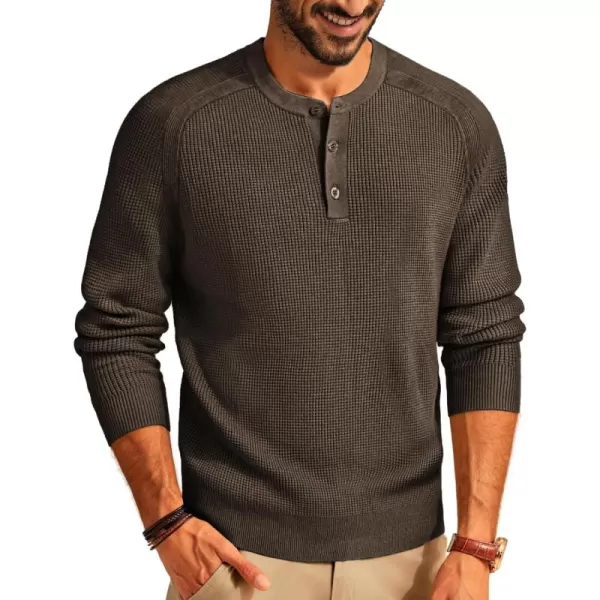 PJ PAUL JONES Mens Henley Sweaters Waffle Crewneck Pullover Sweaters Jumper Sweater