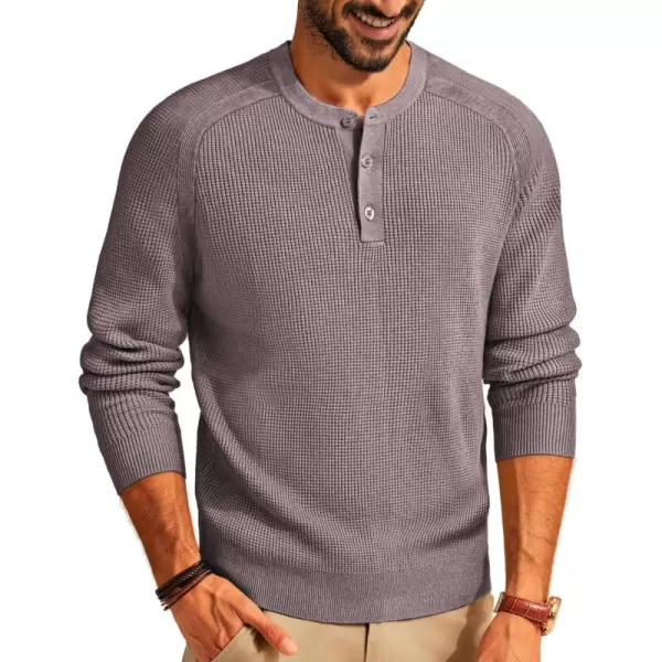 PJ PAUL JONES Mens Henley Sweaters Waffle Crewneck Pullover Sweaters Jumper Sweater