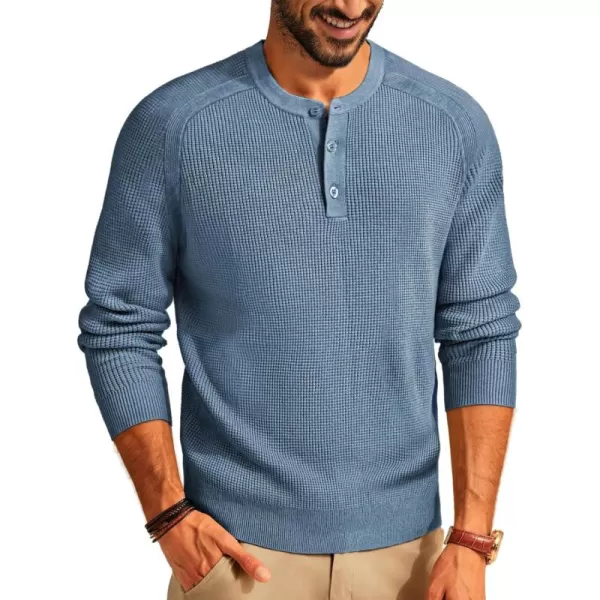 PJ PAUL JONES Mens Henley Sweaters Waffle Crewneck Pullover Sweaters Jumper Sweater