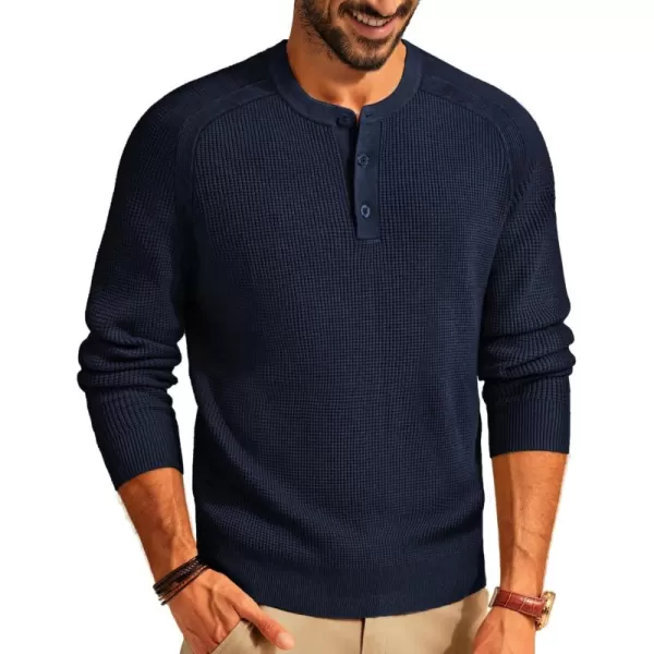 PJ PAUL JONES Mens Henley Sweaters Waffle Crewneck Pullover Sweaters Jumper Sweater