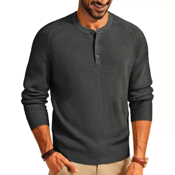 PJ PAUL JONES Mens Henley Sweaters Waffle Crewneck Pullover Sweaters Jumper Sweater
