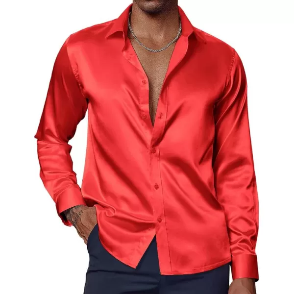 PJ PAUL JONES Men's Shiny Satin Dress Shirts Long Sleeve Button Down Silk Shirt with Bow Tie