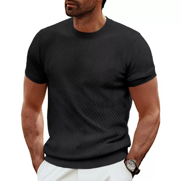 PJ PAUL JONES Men's Short Sleeve Knit T-Shirts Casual Crewneck Solid Texture Knit Shirt