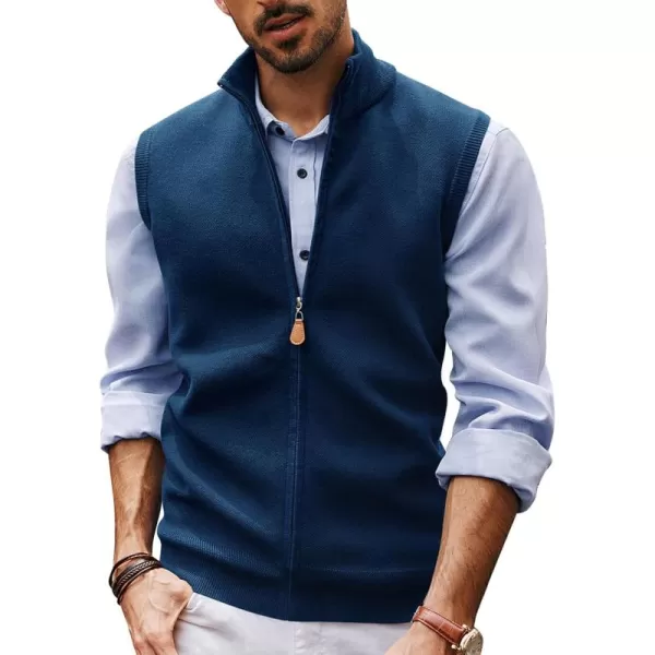 PJ PAUL JONES Mens Sweater Vest Full-Up Knitted Vests Casual Stand Collar Vests Sweater