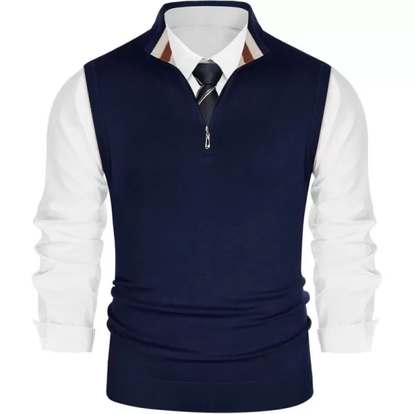 PJ PAUL JONES Mens Sweater Vest Quarter Zip Vest Sweater Stand Collar Contrast Stripes Pullover Knitwear Vest
