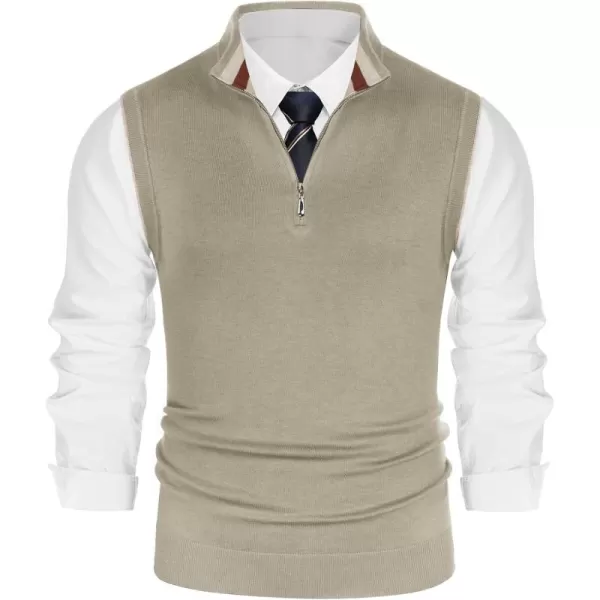 PJ PAUL JONES Mens Sweater Vest Quarter Zip Vest Sweater Stand Collar Contrast Stripes Pullover Knitwear Vest
