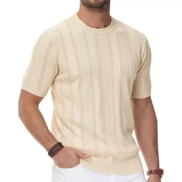 PJ PAUL JONES Men's T-Shirts Casual Knit Short Sleeve Crewneck Hollow Out Solid Knitted Pullover Tees