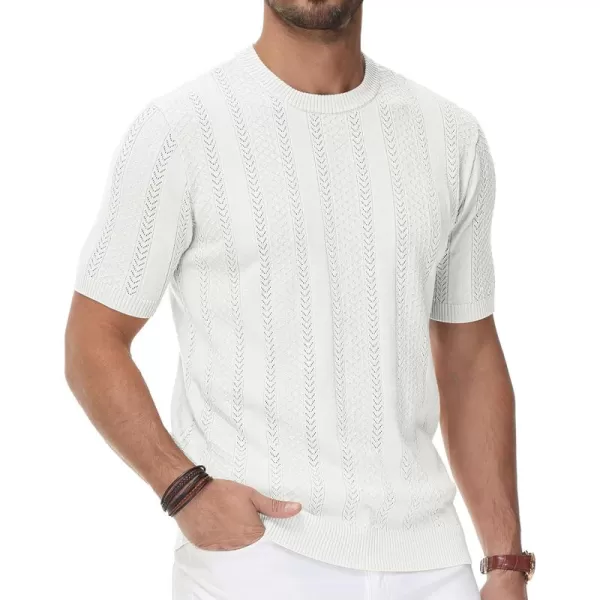 PJ PAUL JONES Men's T-Shirts Casual Knit Short Sleeve Crewneck Hollow Out Solid Knitted Pullover Tees
