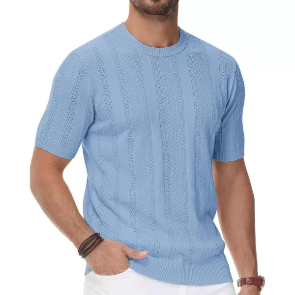 PJ PAUL JONES Men's T-Shirts Casual Knit Short Sleeve Crewneck Hollow Out Solid Knitted Pullover Tees