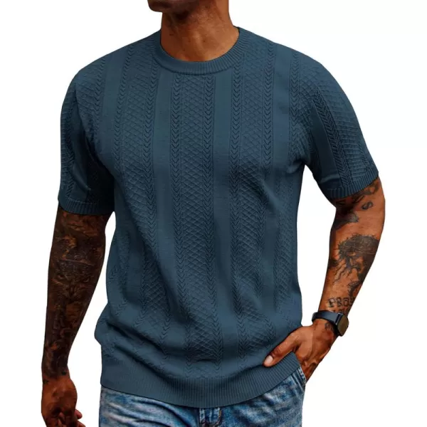 PJ PAUL JONES Men's T-Shirts Casual Knit Short Sleeve Crewneck Hollow Out Solid Knitted Pullover Tees