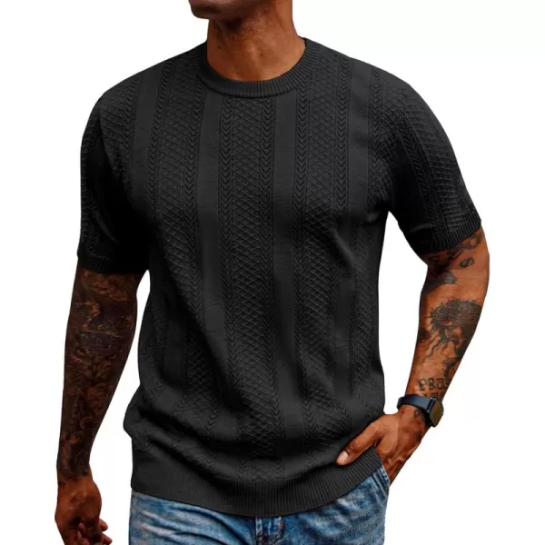 PJ PAUL JONES Men's T-Shirts Casual Knit Short Sleeve Crewneck Hollow Out Solid Knitted Pullover Tees