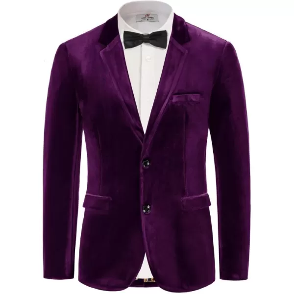 PJ PAUL JONES Mens Velvet Blazer Two Button Sport Coat Solid Slim Fit Suit Jacket for Dinner Prom Wedding