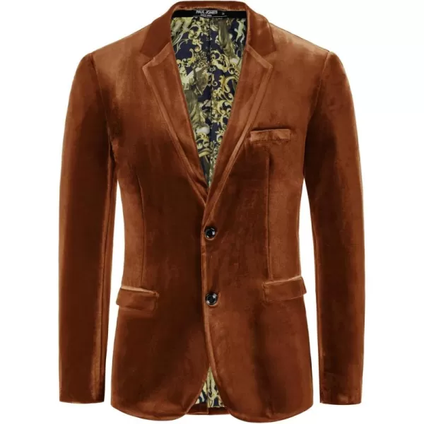 PJ PAUL JONES Mens Velvet Blazer Two Button Sport Coat Solid Slim Fit Suit Jacket for Dinner Prom Wedding