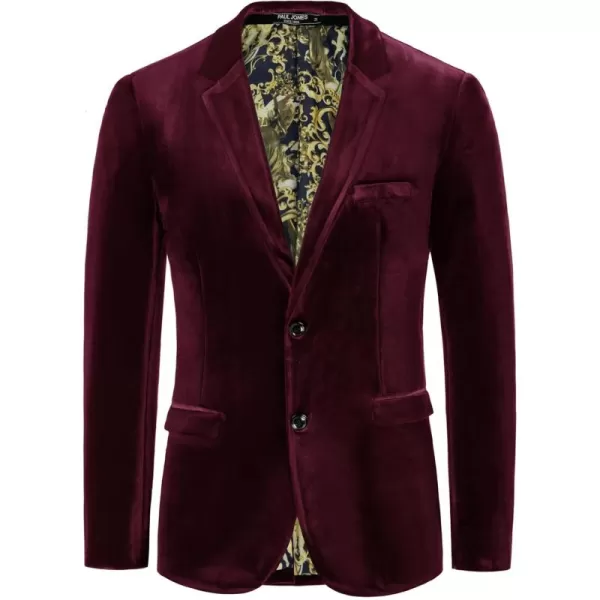 PJ PAUL JONES Mens Velvet Blazer Two Button Sport Coat Solid Slim Fit Suit Jacket for Dinner Prom Wedding