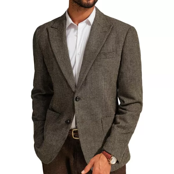 PJ PAUL JONES Men's Wool Blend Blazer Vintage Herringbone Tweed Two Button Sport Coat Jacket with Pockets